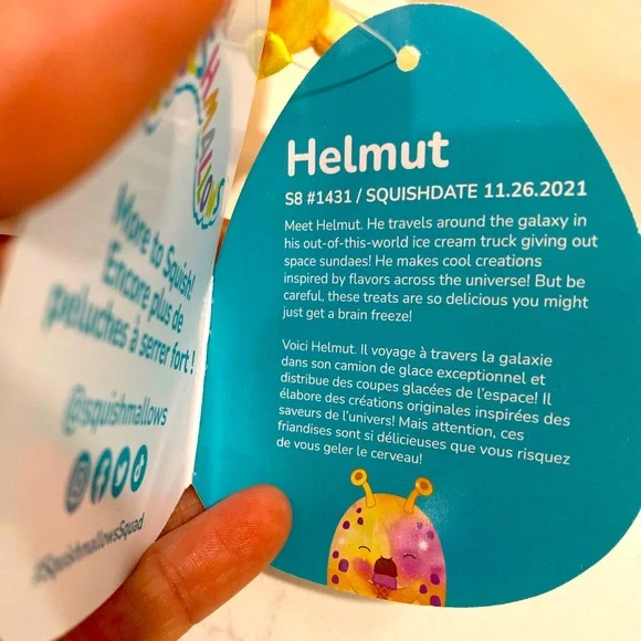 Helmut the Alien Squishmallows 8” NWT eating an ice cream cone marbled orange - Picture 5 of 5